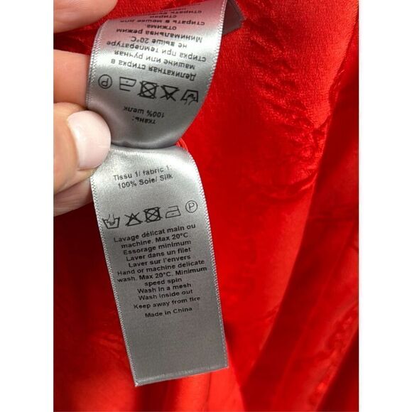 Zadig & Voltaire  X Defile Red Asymmetric Ruffled Silk Crewneck Dress Size Med - Picture 9 of 9